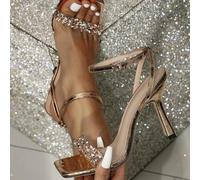 Neuankömmling Damen High Heel Gold Sandalen mit quadratischer Zehenform, schnürbare Sommersandalen, große Größe formale Schuhe, Arbeitsschuhe, elegant