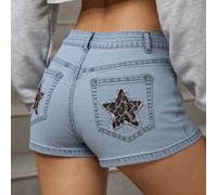 Neue bestickte Denim-Shorts mit Gummizug für Damen
