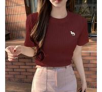 Neue Business-Lässig T-Shirts für Damen im Frühjahr/Sommer, Spezialstoff mit Pferde-Stickerei