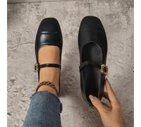 Neue Damen Mode Mary Jane Schuhe, flache Lässig Komfort Quadratische Spitze Schwarze Schuhe, geeignet für Frühling und Herbst Alltag, Ballettschuhe