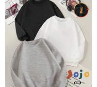 Neue einfarbige dreiteilige Oberteile für Mädchen, bequemes Sweatshirt aus Baumwolle und Samt mit überschnittenen Schultern, lässiger, vielseitiger Ka