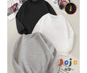 Neue einfarbige dreiteilige Oberteile für Mädchen, bequemes Sweatshirt aus Baumwolle und Samt mit überschnittenen Schultern, lässiger, vielseitiger Ka