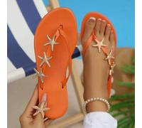 Neue europäische und amerikanische Sommer Seestern Deko Flip Flops, Damen Flache Zehentrenner Sandalen, Strand Urlaub lässig Flache Hausschuhe