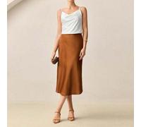 Neue Frühlings-/Sommer Midi-Rock aus Satin in Unifarbe, eleganter Pendler-Rock, romantischer 90er Retro-Stil, geeignet für Weihnachten, Neujahr, Valen