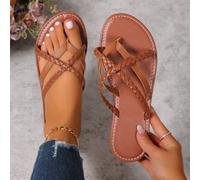 Neue handgewebte flache Zehentrenner, vielseitige Lässig Strandschuhe, leichte bequeme flache Sandalen in Braun, Weiß, Silber, Schwarz