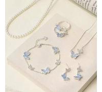 Neue luxuriöse hochwertige elegante blaue Kristall Schmetterling Strass Halskette Schmuck, geeignet für Mädchen