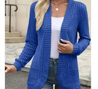 Neue Mode für Frühling/Sommer, eleganter einfarbiger lässiger gerippter Strick Cardigan Pullover Sport