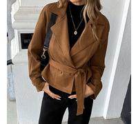 Neue modische Damen-Freizeitjacke aus Wildleder-Samt, locker geschnitten, mit Bindung und Revers, kurzer doppelreihiger Blazer im französischen Stil,
