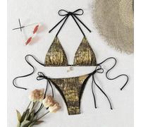 Neue modische glänzende Damen Dreieck Bikini, elegantes Badeanzug mit Schnürung und tiefem Ausschnitt, Spaghetti-Träger sexy Bademode, heißverkaufter