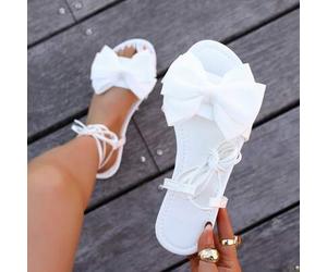 Neue offene Leder-Sandalen mit flachem Absatz für Damen, modische Schleifen-Dekoration, Schnürung, elegante offene Zehenpartie, vielseitig einsetzbar,