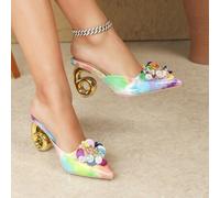 Neue sexy modische High Heels für Frauen, unregelmäßig geformter Absatz, Mehrfarbiges Strass-Glas-Blumen-Design, geeignet für alle Jahreszeiten