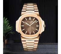 Neue Specht&Sohne Herrenuhren, mechanische Uhr, Japan, Miyota 8215, Roségold, Edelstahl, klassische 5711-Uhr, wasserdicht 39MM -Versions Leather-Blue