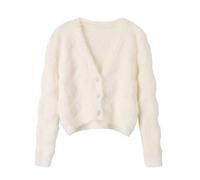 Neue Strickjacke im Winterimitat-Nerz-Perlenknopf-Design, Kurze Vorderseite und Lange Rückseite, V-Ausschnitt, vielseitiges Oberteil, Aprikose, Einheitsgröße