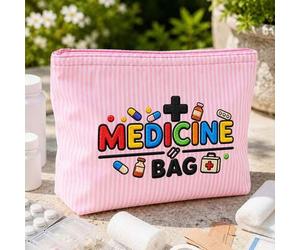 Neue Vintage Rosa & Weiß gestreifte Medikamenten-Aufbewahrungstasche mit Pillenmuster - Medikamententasche, Kulturbeutel, Make-up-Tasche, Reise-Essent