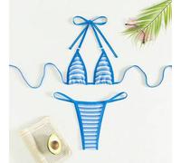 Neuer Ankunft Mikro Dreieck Bralette Handtuch gestreifter Neckholder rückenfreier Bikini Set für Frauen, Bademode Sommerurlaub