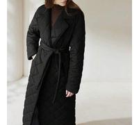 Neuer einfacher Silhouetten-Wendekragen-Gürtel-Diamant-gesteppter Langer Baumwoll-Steppmantel für Herbst/Winter