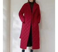 Neuer einfacher Silhouetten-Wendekragen-Gürtel-Diamant-gesteppter Langer Baumwoll-Steppmantel für Herbst/Winter