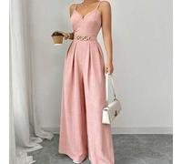 Neuer eleganter jugendlicher lässiger vielseitiger gewebter strukturierter Camisole-Jumpsuit für Damen mit Metallring-Taillendetail
