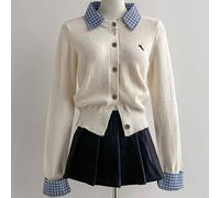 Neuer Herbst/Winter Pony Stickerei Karomuster 2 in 1 Lässiger Oversize Collegestil Langarm Cardigan