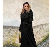Neuer winddichter Kaffee Cinched Taille Doppelreiher Dekorativer Revers Trenchcoat, Lässig Stil
