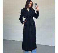 Neuer winddichter und warmer Kaffee-Trenchcoat mit geraffter Taille, Doppelreiher und Revers, vielseitiger englischer Stil für Herbst/Winter