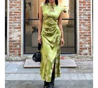 Neues chinesisches Stil Oliven-Grün Jacquard langes Kleid,Vintage elegante Blumen Sommerkleider für Frauen,Luxus Zeremonie Urlaub Strand Outfit,Brunch