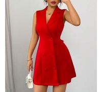 Neues Damen Blazer Kragen Doppelreihiges Rücken Tiefer V-Ausschnitt Schleifen Design Ärmelloses Figurbetontes Party Club Date Vielseitig Elegant Petit