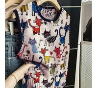 Neues Damen Herbst Rundhals Ärmelloses Tanktop, Cartoon Bunter Katzen Muster, Farbblock Strickbesatz, Geeignet für Lässige Outfits im Herbst