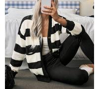 Neues Design für Herbst/Winter: gestreifter Damen Strickjacken-Cardigan aus Kunstfell-Mink