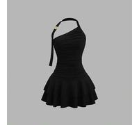 Neues Design Spiral Gold Ornament taillenbetont ausgestellter Minirock Kleid für Frauen