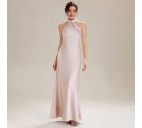 Neues elegantes rosa Satin-Spaghettiträger-Schleifenkleid für Brautjungfern, glänzendes Satin-Abendkleid mit Fischschwanz-Design für Hochzeit, Bankett