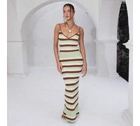 Neues gestricktes Kleid für Damen, Häkelkleid mit gekreuztem Neckholder und offenem Rücken, gestreiftes Boho-Kleid, Urlaubskleid, elegantes Kleid für
