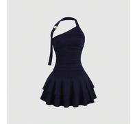 Neues Hairclifter Spiral Metall Dekor Taille eingeengte ausgestellte Tortenrand Mini-Kleid für Frauen