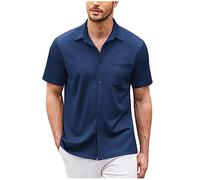 Neues, lässiges, kurzärmliges, locker sitzendes Strand-Strickhemd-Oberteil für Herren mit Schnalle Langlaufkleidung Herren Set (a-Blue, XL)