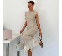 Neues, plissiertes Kleid im neuen Stil für Damen, langes Kleid aus Leinen mit schlanker Taille, elegantes, langes Chiffonkleid für Damen, Kleid für di