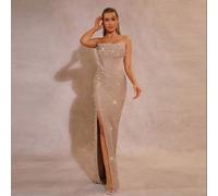 Neues sexy trägerloses figurbetontes langes Kleid mit Perlendekor, elegantes Partykleid für Frauen für Feiertage