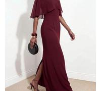 Neues Sommer-Bestseller-Pendler-Kleid für Damen in elegantem Burgunderrot, transparent im Schal-Stil, mehrlagig, elegant und schmeichelhaft geschnitte