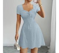 Neues Sommer Buttercreme gestricktes Jacquard sexy schlanke Passform Knotenfront Mini-Kleid für Frauen