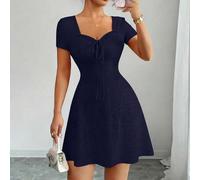 Neues Sommer Buttercreme gestricktes Jacquard sexy schlanke Passform Knotenfront Mini Kleid für Frauen