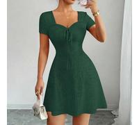 Neues Sommer Buttercreme gestricktes Jacquard sexy schlanke Passform Schleife Taille kurzes Kleid für Frauen