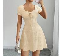 Neues Sommer Buttergelb gestricktes Jacquard sexy schlanke Passform Knotenfront Mini-Kleid für Frauen