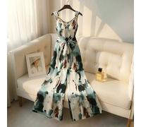 Neues Sommerkleid im Satin-Slip-Stil: Kreuzförmiger V-Ausschnitt + Metallschnallen-Träger + Taillenzugband-Design, luxuriöser glänzender Stoff schmeic