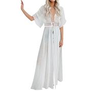 Neues Spitzennähte-Seiden-Ferien-Long-Strand-Sonne-Shirt der Frauen Festival Outfit Damen (M,Weiß)