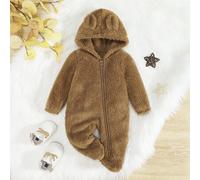 Neugeborene Baby Jungen Schlafoverall aus Flanell mit 3D Ohr Design, Kapuze und Reißverschluss