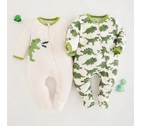 Neugeborenen Baby Jungen 2-teiliges Set Cartoon Dinosaurier Muster Gestrickte Weiche Rundhals Langarm Jumpsuit Set Grafik