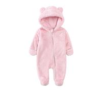 Neugeborenen Baby Jungen Mädchen Plüsch Jumpsuit & Overall,Autumn Winter Einfarbig Dicker Warmer Niedlicher Bärohren Strampler Mit Kapuzen,Baby Flanell Plüsch Frontreißverschluss Romper 0-12 Monate