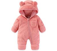Neugeborenen Baby Jungen Mädchen Plüsch Jumpsuit & Overall,Autumn Winter Einfarbig Dicker Warmer Niedlicher Bärohren Strampler Mit Kapuzen,Baby Flanell Plüsch Frontreißverschluss Romper (3-6 Months)