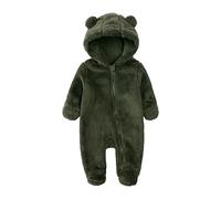 Neugeborenen Baby Jungen Mädchen Plüsch Jumpsuit & Overall,Autumn Winter Einfarbig Dicker Warmer Niedlicher Bärohren Strampler Mit Kapuzen,Baby Flanell Plüsch Frontreißverschluss Romper 0-12 Monate
