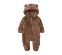 Neugeborenen Baby Jungen Mädchen Plüsch Jumpsuit & Overall,Autumn Winter Einfarbig Dicker Warmer Niedlicher Bärohren Strampler Mit Kapuzen,Baby Flanell Plüsch Frontreißverschluss Romper 0-12 Monate