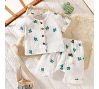 Neugeborenen Baby Jungen Sommer Crêpe Kurzarm Outfit, Strickjacken Design für einfaches Anziehen, süßes Kaktus Muster + Shorts mit Knöpfen für bequeme